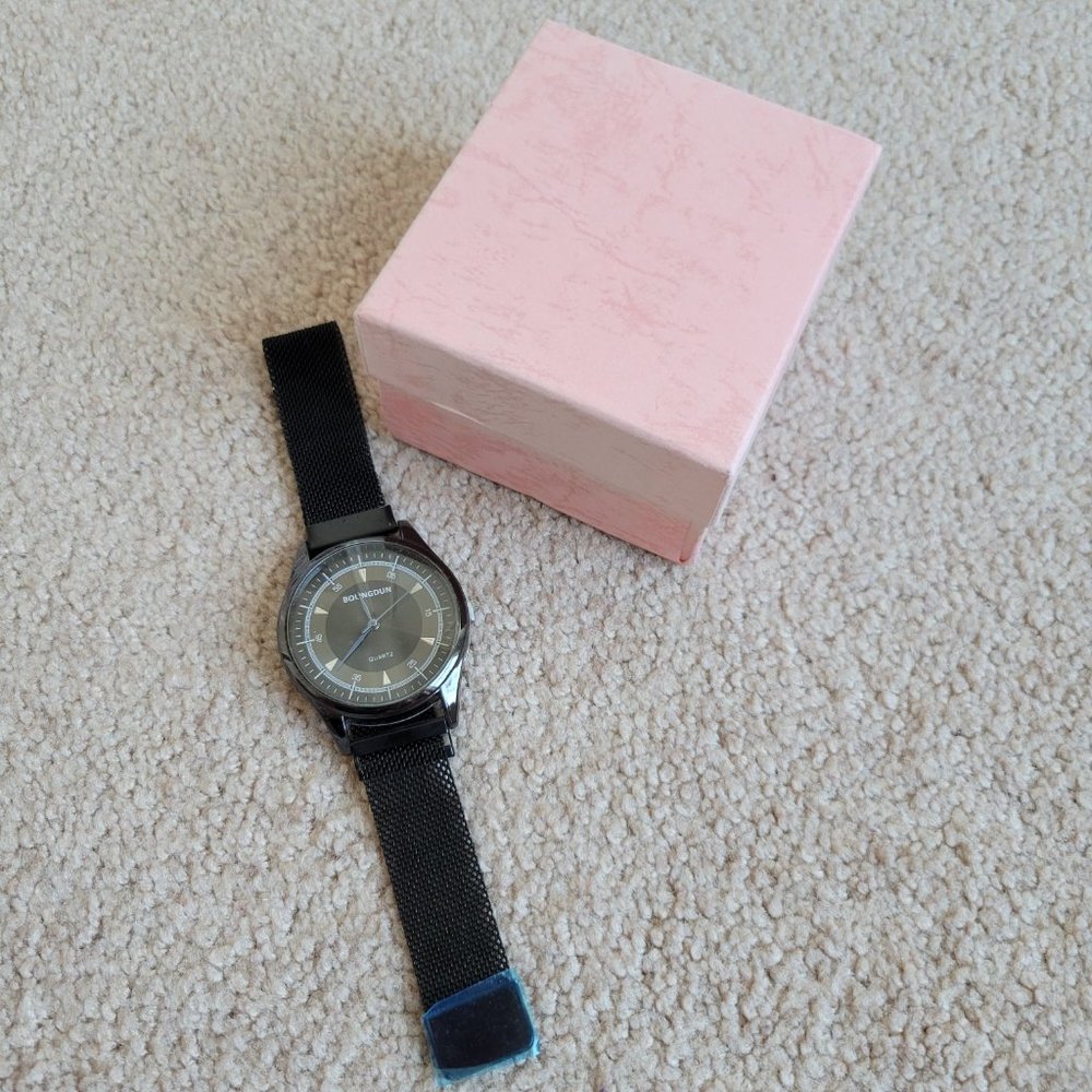 Black Grey Quartz Wrist Watch Metal Chain Bracelet Strap Analog Mesh Band Watch - Picture 4 of 5